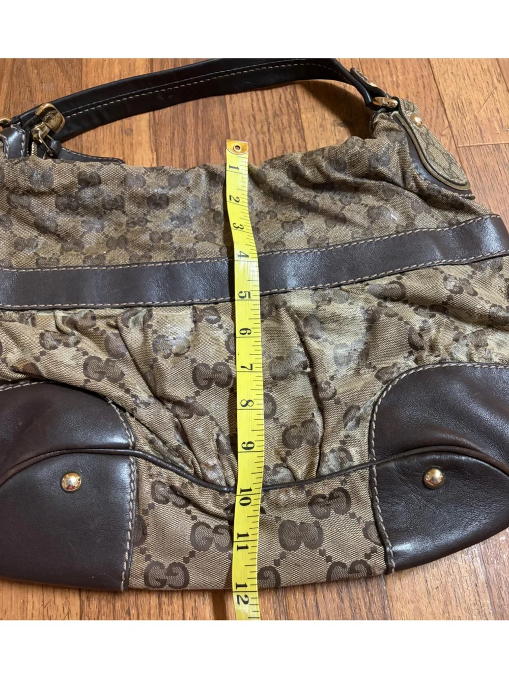 Gucci Brown GG Monogram Canvas Hobo with Dark Brown Leather Trim